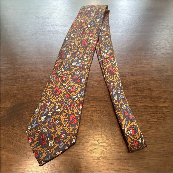 Vintage Smithsonian Institution 100% silk blue brown red floral tie flawless - Picture 1 of 3